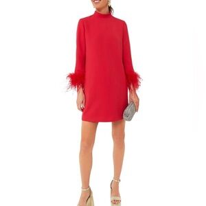 Tuckernuck Red Dress Feathers Holiday Party Christmas Event New Years Ellie XL